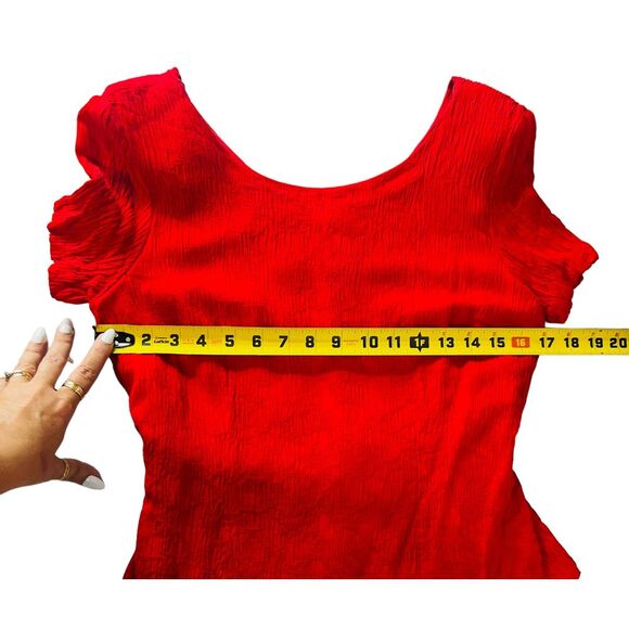 Miss Dorby Vintage Red Dress Shoulder Pads Waist Tie 80s V Neck Long - Picture 6 of 6